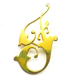 Gold Tone Abstract Brooch Curved Swirl Design Modern Minimalist Vintage